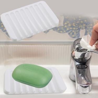 Imagem de Saboneteiras autodrenantes, 1 peça de protetor de sabão de silicone, escorredor de cachoeira para banheiro, estende a vida útil do sabão, mantém as barras de sabão limpas a seco e fácil limpeza