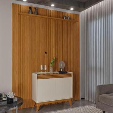 Imagem de Painel Ripado 184cm com Buffet Ripado 2 Portas 92cm - Via Nossa, Off W