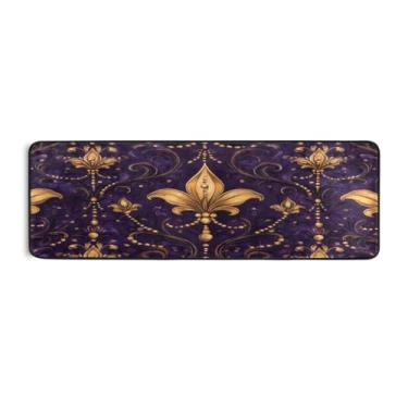 Imagem de Burbuja Tapete Mardi Gras Fleur-de-lis Runner 61 x 183 cm, tapete lavável antiderrapante com suporte de borracha, tapete para sala de estar, corredor, decoração de casa