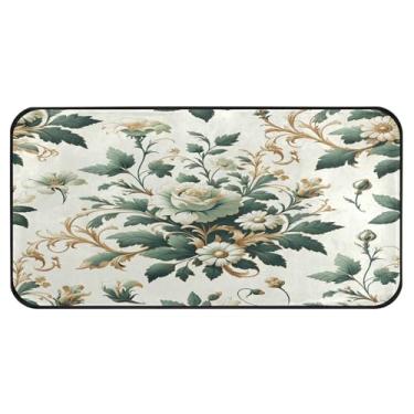 Imagem de Burbuja Tapete de cozinha retrô com flores 51 x 99 cm, tapete antiderrapante lavável com suporte de borracha, tapete para cozinha, sala de estar, banheiro, decoração de casa