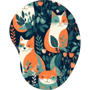 Imagem de Mouse Pad Ergonômico Gota Arte Gatos Laranjas Folhagens Escuras