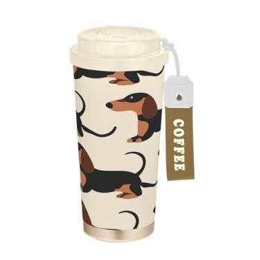 Imagem de YETTASBIN Caneca de café Dachshund Dog com isolamento térmico de 482 g com tampa canudo, copo à prova de derramamento e vazamento com alça para bebida quente e fria, garrafa de água de aço inoxidável