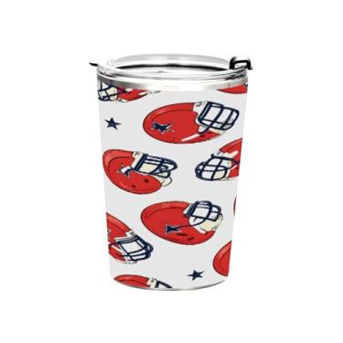 Imagem de STAYTOP Copo de aço inoxidável de capacete de futebol 368 g, copo de café isolado com tampa e canudo, caneca de café de viagem de parede dupla para bebidas quentes e frias