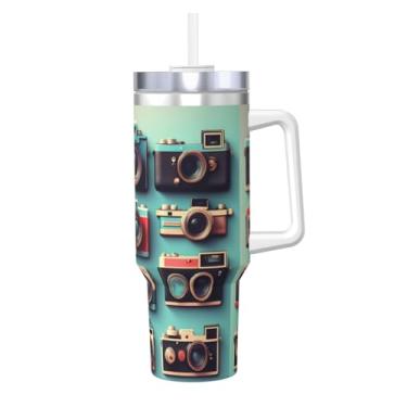 Imagem de Coleção de câmera retrô legal impressão isolada aço inoxidável quente/frio xícara de café 1,134 g Ice Bully com alça