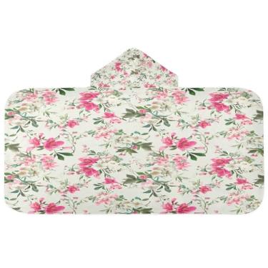 Imagem de CEBUGI Toalha de banho com capuz de padrão floral para crianças toalha de banho macia absorvente com capuz 127 x 59,7 cm toalha de banho de praia para meninos e meninas