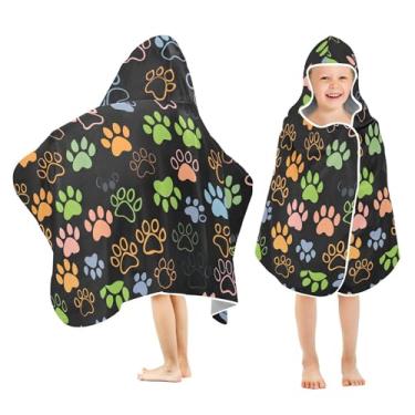 Imagem de Burbuja Toalha de banho com capuz com estampa de patas coloridas para crianças, toalha de praia de pelúcia macia absorvente para meninas e meninos 3-10 anos, 61 x 127 cm