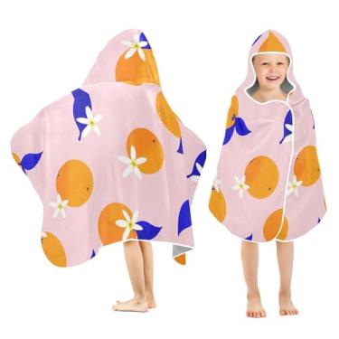 Imagem de Burbuja Toalha de banho com capuz laranja em rosa para crianças, toalha de praia de pelúcia macia absorvente para chá de meninas e meninos 3-10 anos, 61 x 127 cm