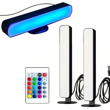 Imagem de Luz LED RGB de 2 peças Fitas Multicoloridas com Base Multiposição Lâmpada Ambiente Ritmo Musical USB Controle IR Decoração Residencial Parede Sala Est