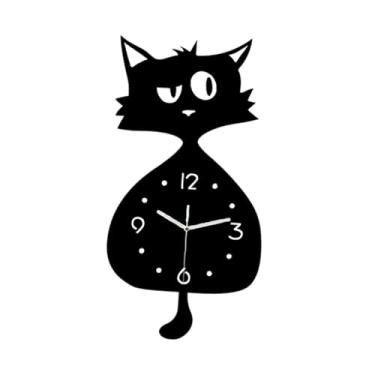 Imagem de Generic Relógio de parede em forma de gato com pêndulo e cauda oscilante, decoração moderna e elegante para sala de estar.