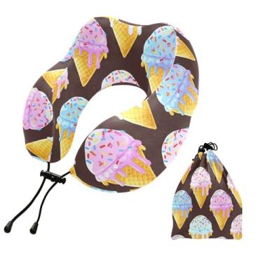 Imagem de Burbuja Almofada colorida de pescoço de sorvete para viagem, almofada de viagem de espuma viscoelástica para suporte de cabeça de carro de avião dormindo, lavável na máquina e portátil