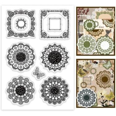 Imagem de Carimbos transparentes com moldura de renda para fazer cartões, moldura vintage, porta-copos, selos, transparentes, artesanato, carimbos de borracha para álbum de recortes faça você mesmo, álbum de