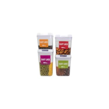 Imagem de Pote Hermético Multiuso com Dosador, 2kg, Transparente Branco Azul, Plástico PP, Tampa Hermética, Copo Medidor Integrado, 29x15x8.5cm