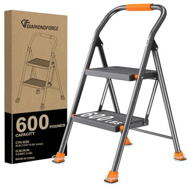 Imagem de Escada dobrável – para cozinha de adultos em casa 2 extensão de degraus alta resistente com corrimãos - escadas de escada de armário escada extensível para casa interna 272 kg