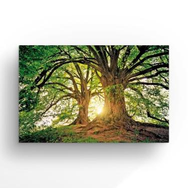 Imagem de Quadro Decorativo Natureza, Árvore Verde ao Pôr do Sol, Tela Artística para Parede, 60x40 Centímetros
