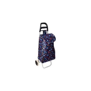 Imagem de Carrinho de Feira Estampado com Rodas, 96cm Altura, 94 Litros, Estrutura Metálica, Impermeável, Estampa de Frutas Colorida