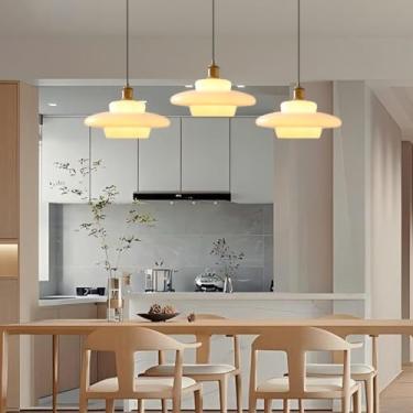 Imagem de Luminária pendente moderna dourada E27 com cúpula de vidro criativa para ilha de cozinha, lustre de vidro branco para restaurante com altura ajustável, adequada para mesa de jantar, escritór