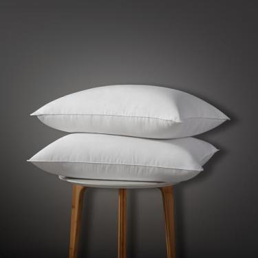 Imagem de Globon Conjunto de 2 travesseiros de plumas luxuosos, tamanho Queen, com enchimento de fibra natural de sumaúma, 100% algodão, coleção de hotel, almofadas de cama para dormir, macio, médio, firme