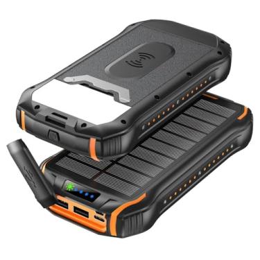Imagem de POWER BANK Solar 26800mAh USB-C Premium à Prova D'água - Carregamento Sustentável em Laranja Vibrante
