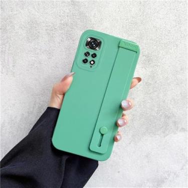 Imagem de Capa de silicone com suporte para pulso e alça de pulso para Xiaomi Redmi Note 11s, Note 11 Pro, 11s 4G, 5G, 10s, 10, 10 Pro, 11 Pro, 9 e 9s, na cor verde WD. Compatível com Redmi Note 11S 5G.