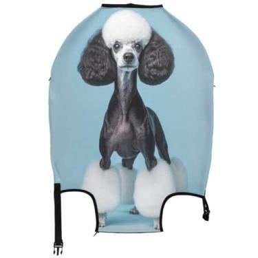 Imagem de Joisal Capa protetora de bagagem para cães, preto, branco, poodle, para viagem, antiarranhões, capa de viagem legal para mulheres, Cachorro preto e branco, M, Fits 22-24 Inch Case, Capa de mala