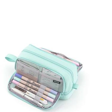 Imagem de Lápis de grande capacidade, bolsa de lápis fofa para escola, escritório em casa, com 2 bolsos de malha e alça de fácil aderência, organizador de papelaria para estudantes artistas (verde)