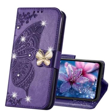 Imagem de LEMAXELERS Capa carteira para Samsung Galaxy A17 5G, feminina borboleta em relevo couro PU capa flip fólio com compartimentos para cartão de crédito com suporte para Galaxy A17 Diamond Butterfly