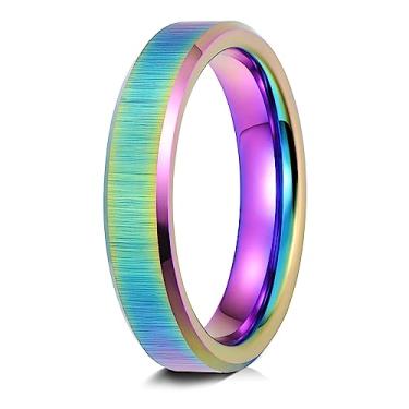 Imagem de Truly Alpha Aliança de casamento arco-íris para mulheres - Aliança de casamento feminina de tungstênio | Anéis de tungstênio arco-íris de 4 mm para mulheres | Alianças de casamento de tungstênio para ela | Acessórios LGBTQ coloridos anel arco-íris, 10, Metal não precioso, Sem pedra preciosa