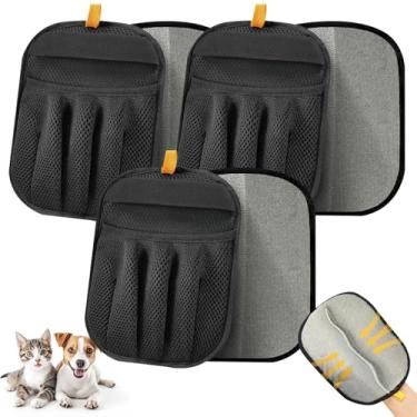 Imagem de KUNAL Pacote com 3 luvas de remoção de pelos de animais de estimação, luvas eletrostáticas de remoção de pelos de animais de estimação, ferramenta de limpeza de cinco dedos, luva reutilizável para