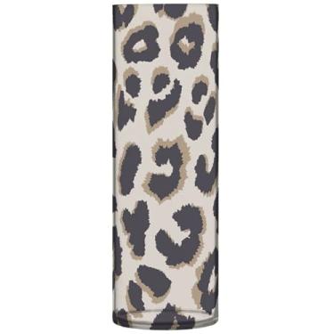 Imagem de Vaso de flor cilíndrico de leopardo de pele de animal para mesa vaso alto de plástico exclusivo decoração de flores modernas, 30 cm x 9,9 cm