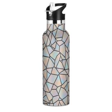 Imagem de Joisal Garrafas de água coloridas geométricas para meninos com tampa de palha, garrafa de água isolada de aço inoxidável à prova de vazamento, copos infantis a vácuo de parede dupla para escola