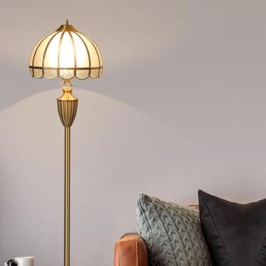 Imagem de Luminária de chão de luxo em vidro H65, luminária de pé em latão com cúpula, luminária vertical em metal polido, luminárias altas decorativas para sala de estar, base em mármore, interruptor