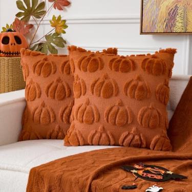 Imagem de UGASA Capas de almofada de abóboras de outono 50 x 50 cm, 2 pacotes com 2 fronhas de pelúcia macia de pele sintética, almofadas de outono e Halloween, decoração de casa para sofá, poltrona, cama