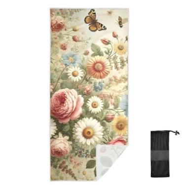 Imagem de Joitme Toalha infantil bege para jardim floral, 78 x 188 cm, toalhas de praia para festa de verão, toalhas de natação para crianças