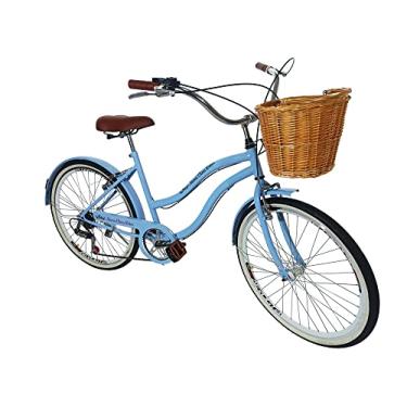 Imagem de Bicicleta Retrô Aro 26 Vintage Cesta Vime Azul BB Claro