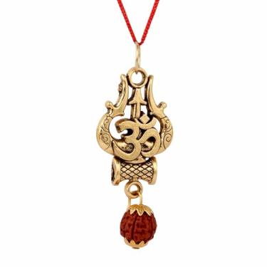 Imagem de Rudra Empire Colar com pingente espiritual Rudraksha Trishul Om para homens e mulheres | Joias religiosas hindus com fio vermelho | Amuleto feito à mão para meditação, ioga e proteção