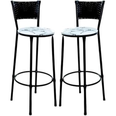 Imagem de kit 2 banquetas banco alto de cozinha bancada balcão bares área gourmet junco Preto (bra.flo)