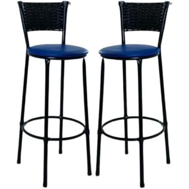 Imagem de kit 2 banquetas banco alto de cozinha bancada balcão bares área gourmet junco Preto (azul)