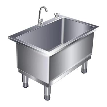 Imagem de Pia de esfregão de piso de aço inoxidável, pia de esfregão comercial com bacia profunda, pia de esfregão de montagem no chão com pia drenagem/filtro, balde de esfregão de banheira utilitária