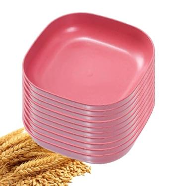 Imagem de YuanQ Pacote com 10 pratos de salada quadrados profundos de 14,5 cm, inquebráveis, leves, laváveis na lava-louças e no micro-ondas, reutilizáveis para lanche ou salada (vermelho)