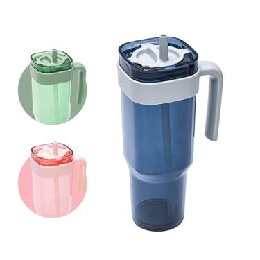 Imagem de Prestoor Copo de canudo à prova de vazamento com tampa e canudo de parede dupla, caneca de café fina, reutilizável, sem BPA, alça integrada, lavável na lava-louças