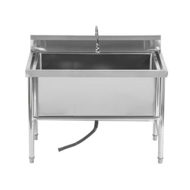 Imagem de Conjunto de pia de cozinha de restaurante comercial com torneira, pia de aço inoxidável independente, pia industrial, pia industrial de cozinha (100 cm/39,4 pol.)