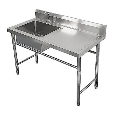 Imagem de Pia de aço inoxidável independente, pia de cozinha de restaurante comercial, pia industrial com bancada de trabalho, lavatório de mão de preparação e utilitário para lavanderia (100 cm/39,3 pol, )