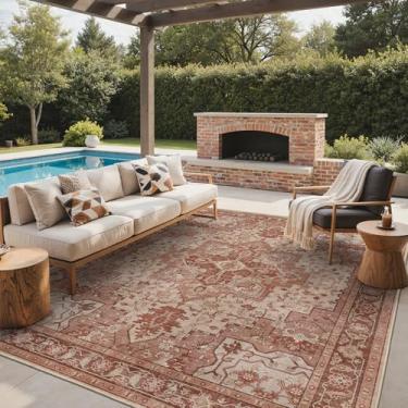 Imagem de GENIMO Tapete para área externa e interna, 20 x 25 cm, impermeável, não cai, fácil de limpar, tapete boho para pátio, sala de estar, varanda, sala de jantar, trailer, deck, quarto, acampamento, tapete