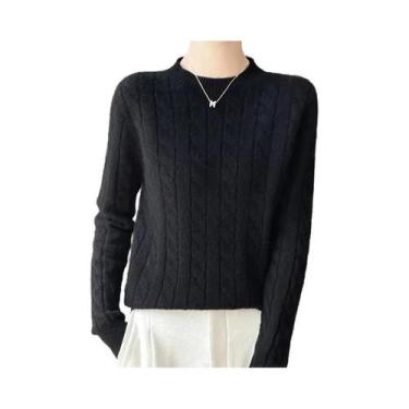 Imagem de Suéter De Lã Feminino Outono Inverno Gola Redonda Manga Longa Moda Cor