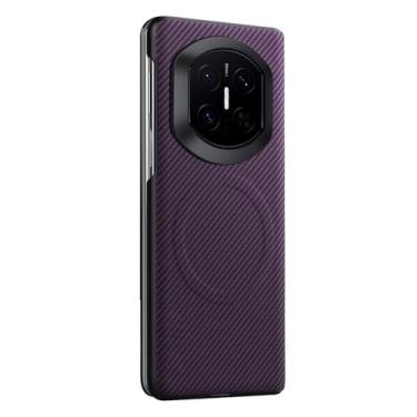 Imagem de LYJSMGZ Capa magnética para Huawei Mate X7, textura de fibra de carbono, couro à prova de choque, proteção total, capa de espera inteligente suporta carregamento sem fio, roxo, Mate X7