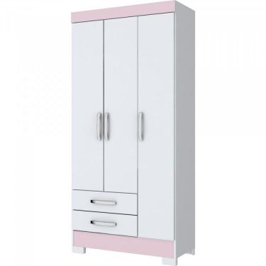 Imagem de Guarda Roupa 3 Portas 2 Gavetas Briz Branco/branco/rosa