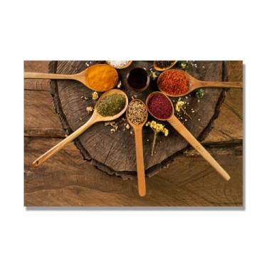 Imagem de NHLDZYH Arte de parede em tela colorida para especiarias e colher de tempero | Decoração de cozinha vintage | Arte moderna para casa e sala de jantar. C77. 30 x 45 cm-11,8 x 17,7 pol. Somente tela