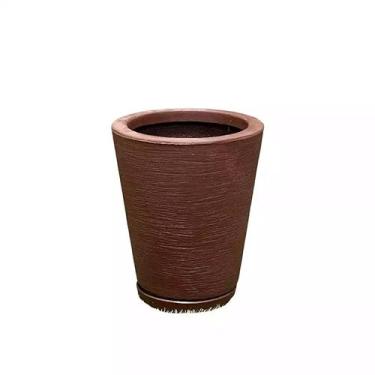 Imagem de Vaso para Planta Decorativo Cone Redondo Escovado Luxo Moderno com Prato(Marrom)