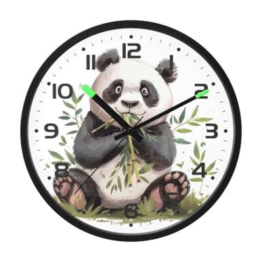 Imagem de SEHANY Bonito relógio de parede panda silencioso sem tique-taque relógio redondo operado por bateria 30 cm controle de som luz noturna relógios de parede para sala de estar, cozinha, quarto