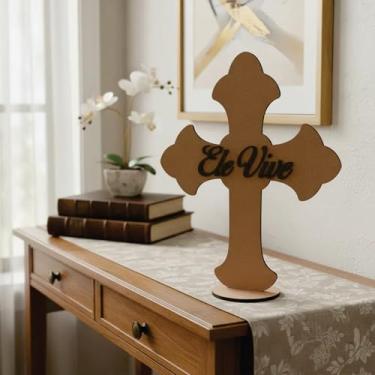 Imagem de Cruz Ele Vive, Decoração de Páscoa em MDF, 30cm, 3mm de Espessura